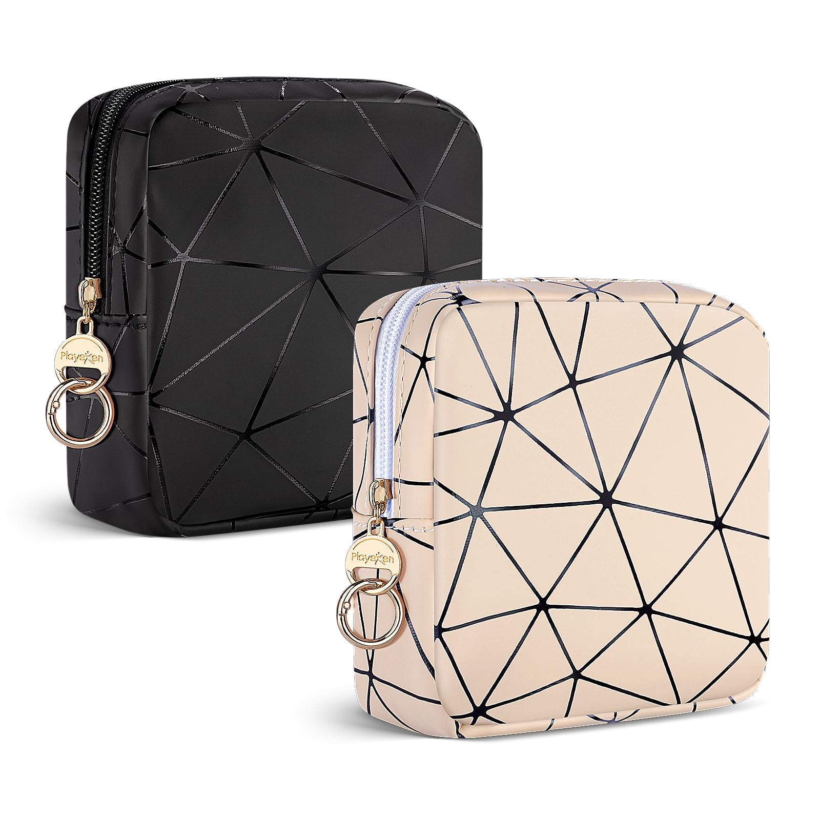 Playexen 2 PCS Mini Makeup Bag Set – Small Travel Cosmetic Bags (Black & Beige)
