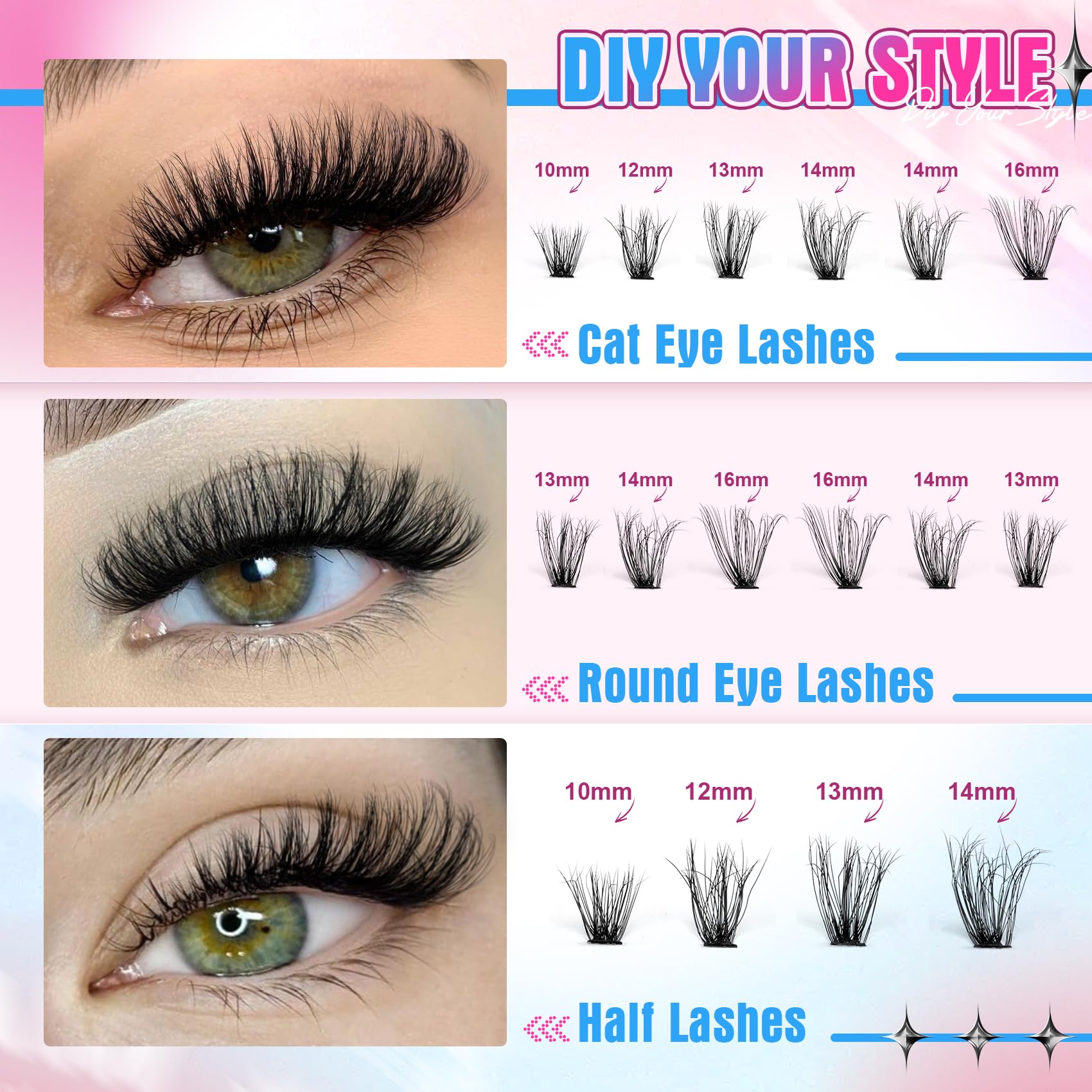 Pleell Lash Clusters 330Pcs – 6D Fluffy DIY Volume Lashes, D-Curve (40D)