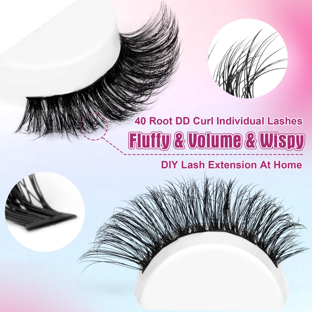 Pleell Lash Clusters 330Pcs – 6D Fluffy DIY Volume Lashes, D-Curve (40D)