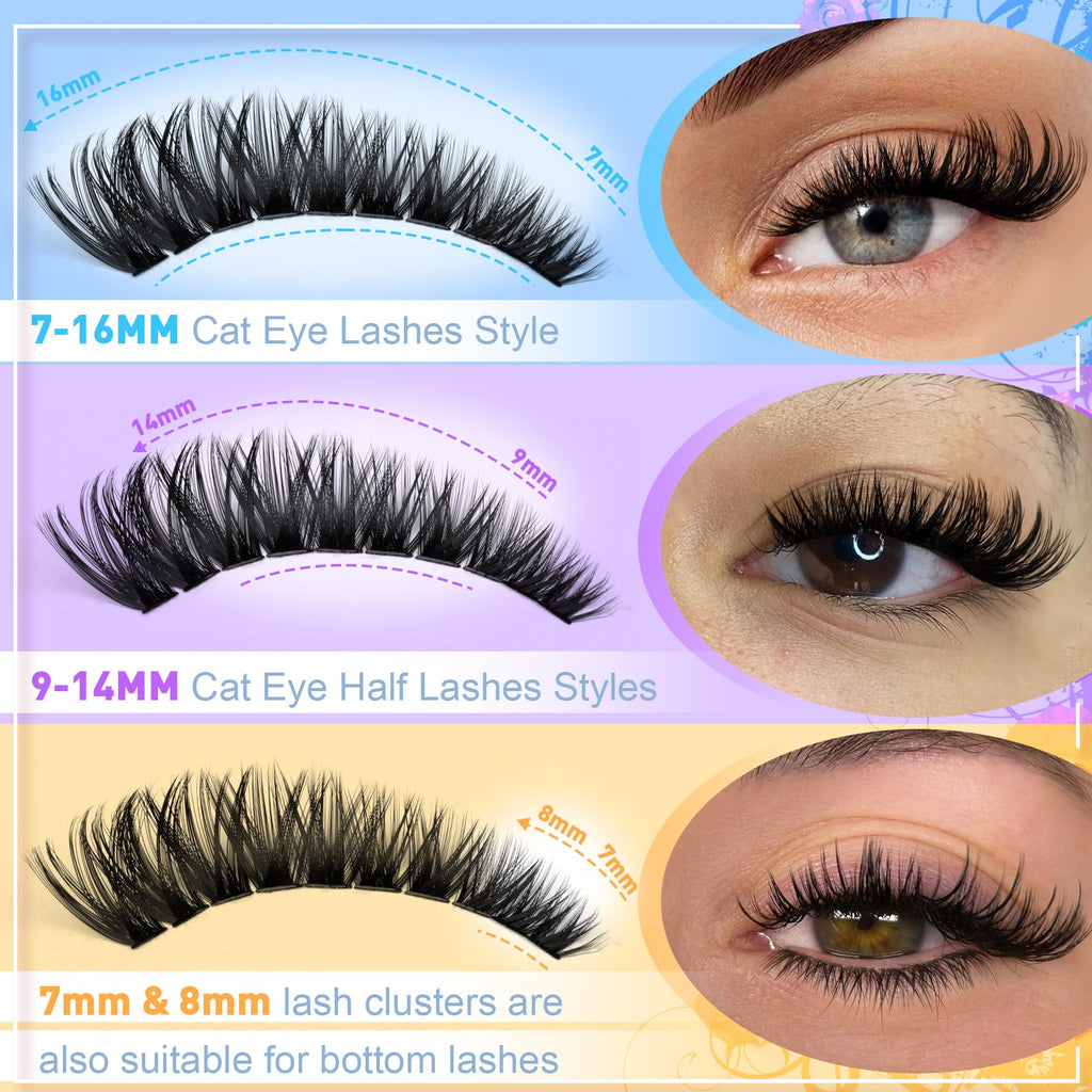 Pleell Lash Clusters 320 Pcs – Cat Eye 7-16mm 80D DIY Lashes