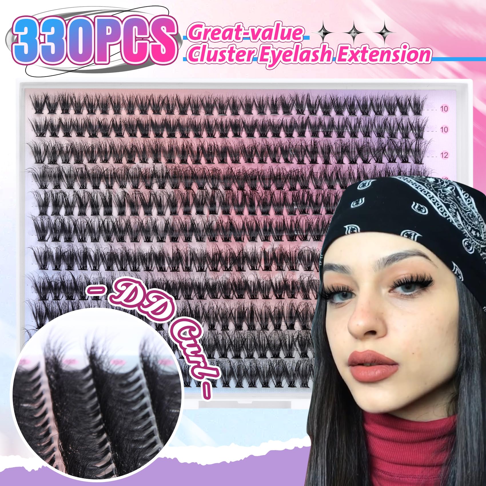 Pleell Lash Clusters 330Pcs – 6D Fluffy DIY Volume Lashes, D-Curve (40D)