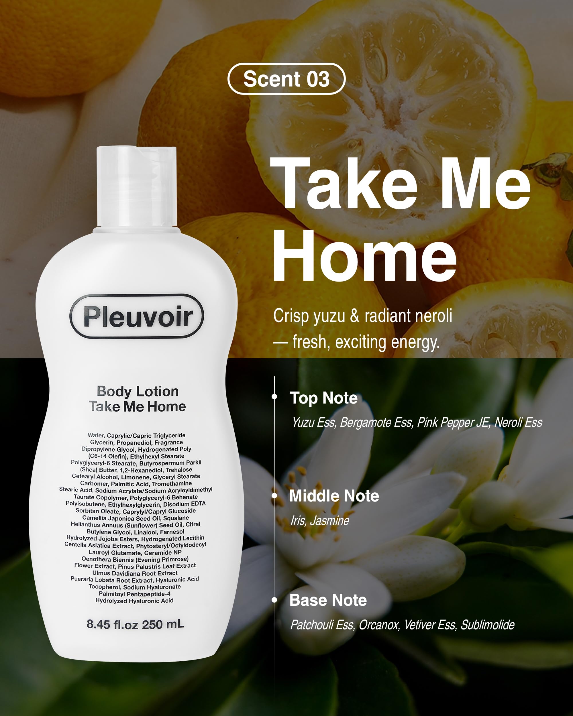 Pleuvoir Take Me Home Body Lotion – Yuzu Neroli Citrus Floral Scent, Vegan K-Beauty, 8.45 fl oz