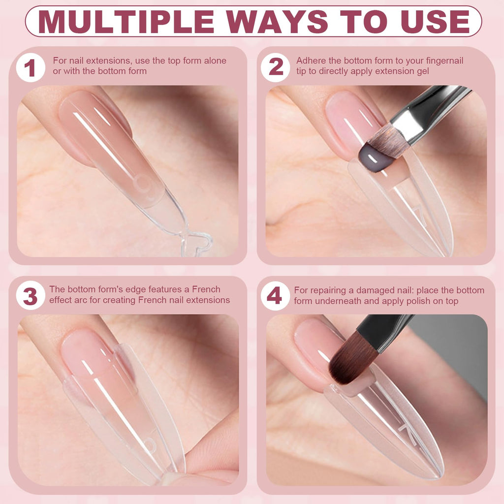 Plman 240 PCS Sandwich Nail Dual Forms – Polygel & Builder Gel Extension Kit (14 Sizes, Trapezoidal)