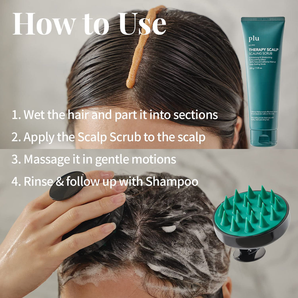 PLU Korean Therapy Scalp Scrub with Silicone Massager – Walnut Exfoliant for Oily Scalp & Dandruff
