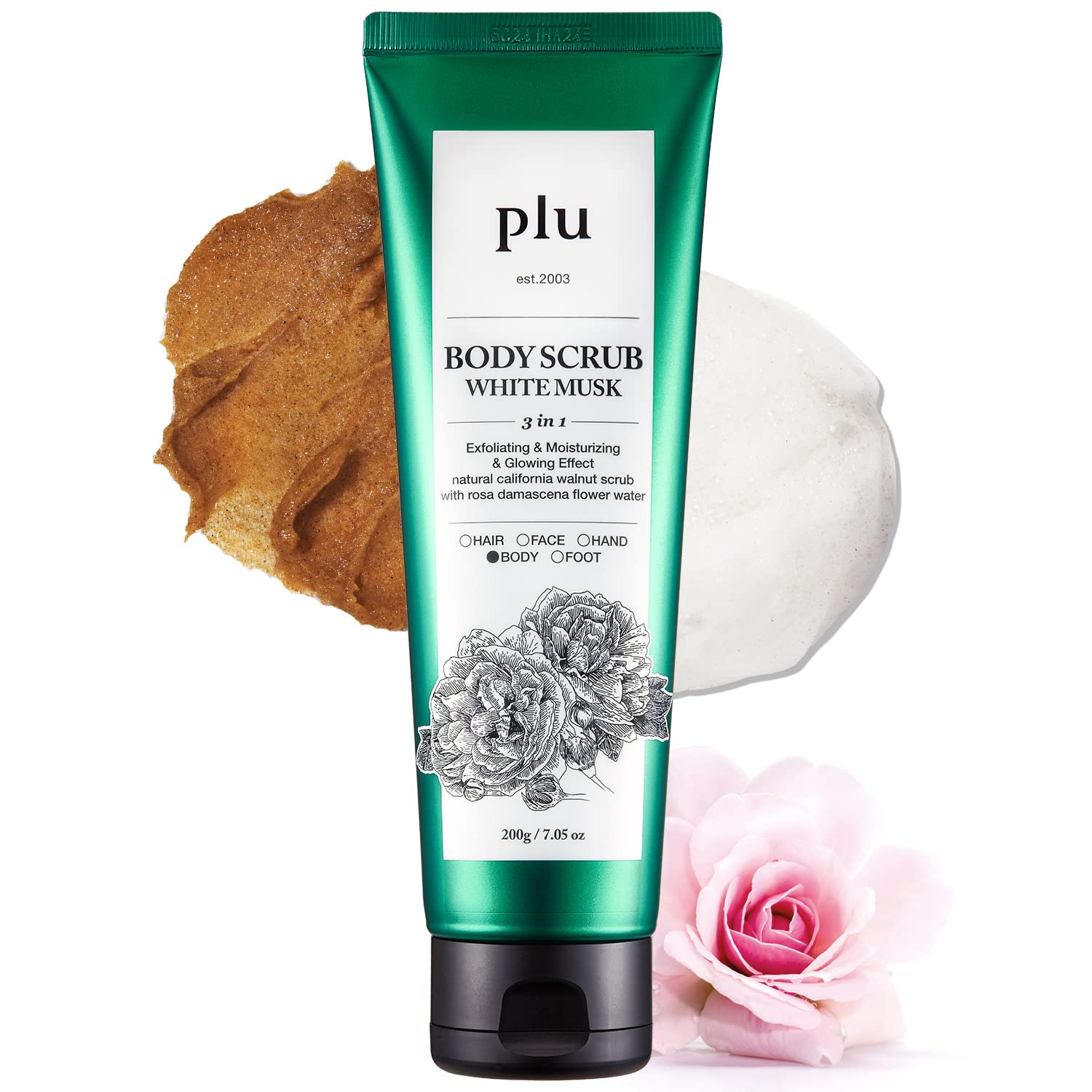 PLU Original Walnut Body Scrub Polish - White Musk, Exfoliating & Hydrating Glow (6.76 oz)