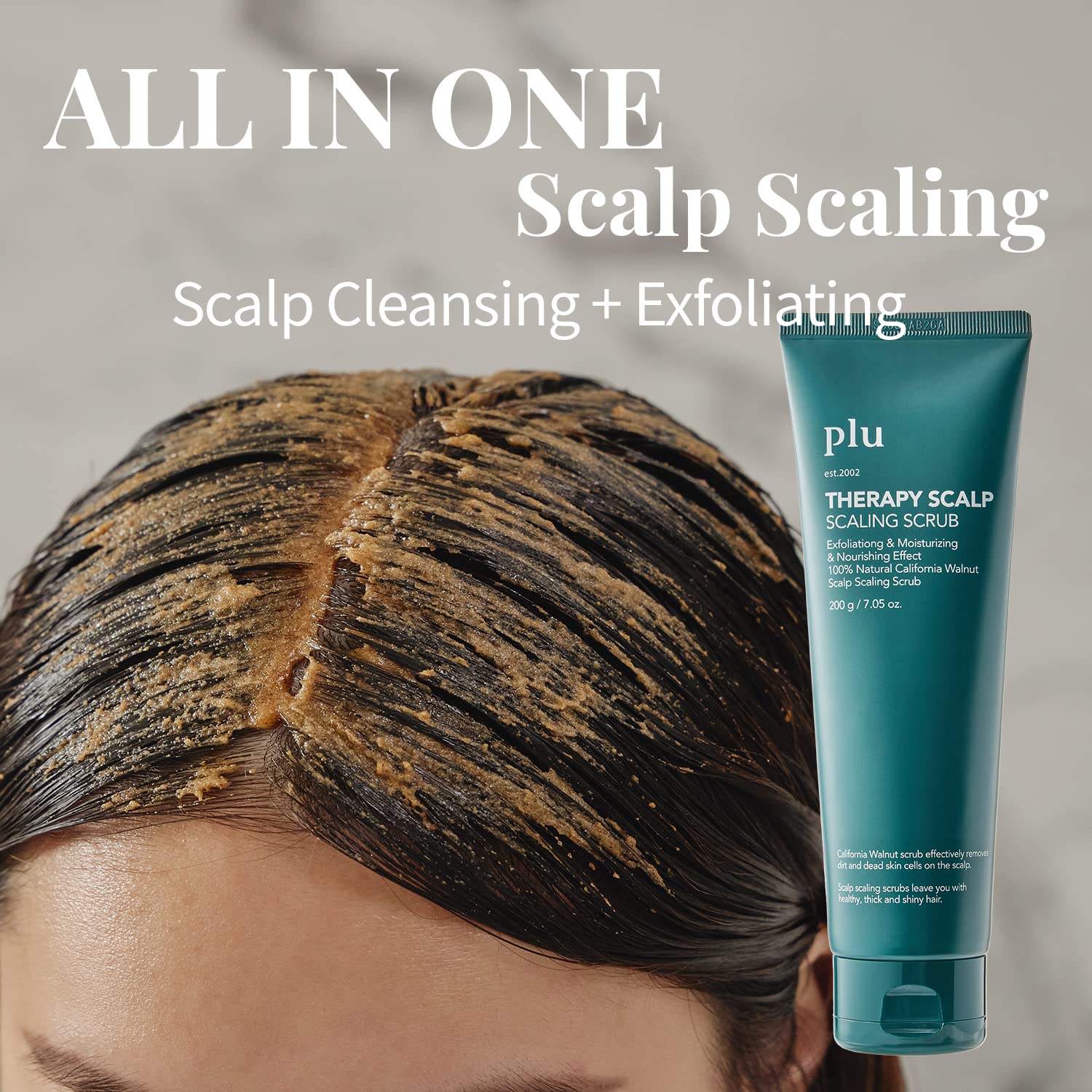 PLU Korean Therapy Scalp Scrub with Silicone Massager – Walnut Exfoliant for Oily Scalp & Dandruff