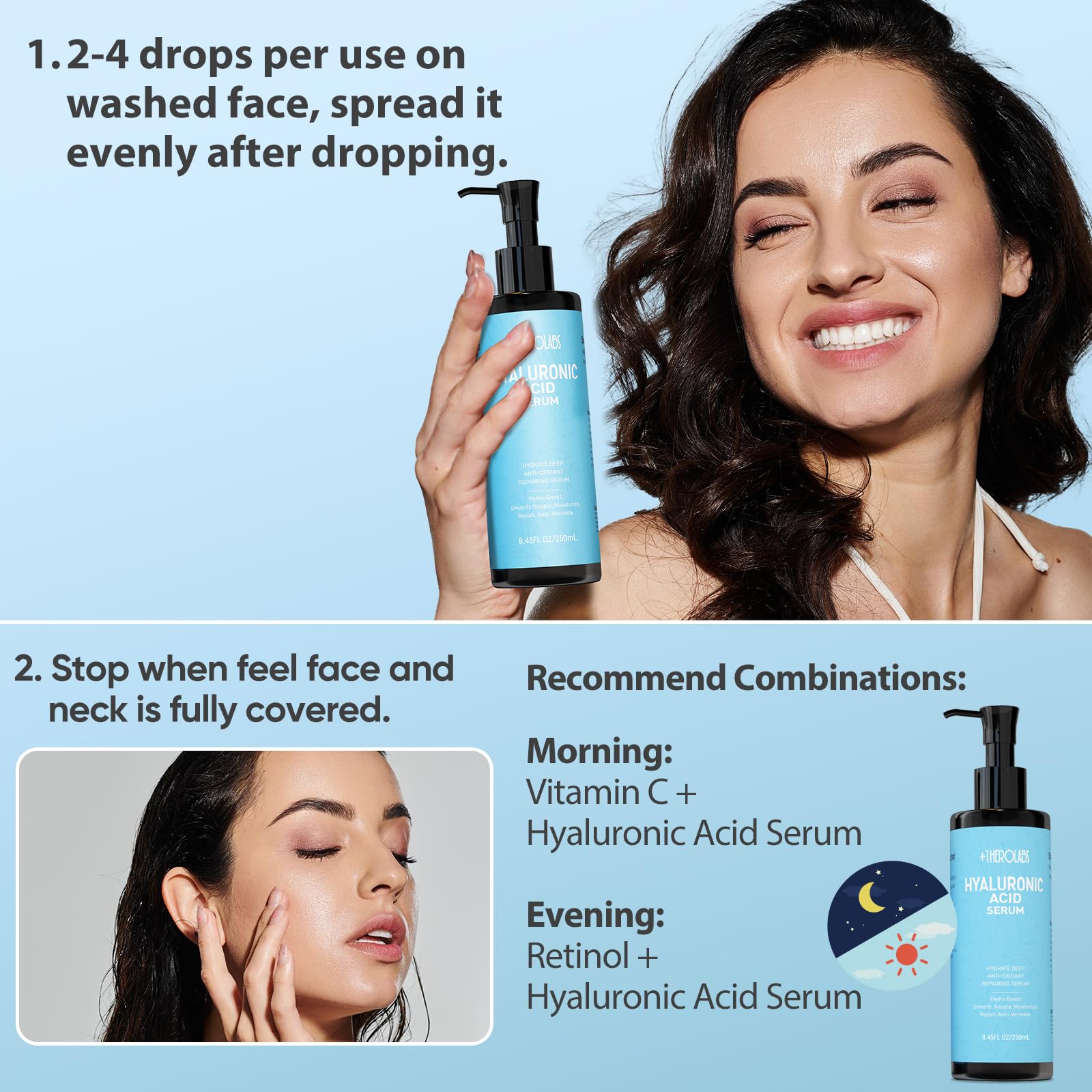 +1HEROLABS Hyaluronic Acid Serum with Vitamin C, B5, E & Niacinamide — Hydrating, Fragrance-Free