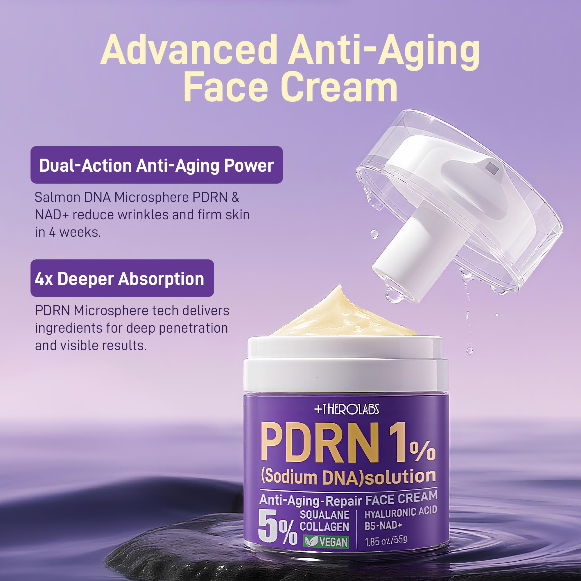 +1HEROLABS PDRN Anti-Aging Face Moisturizer Cream – 5% Squalane, 100% Pure Salmon PDRN, Hyaluronic Acid & B5