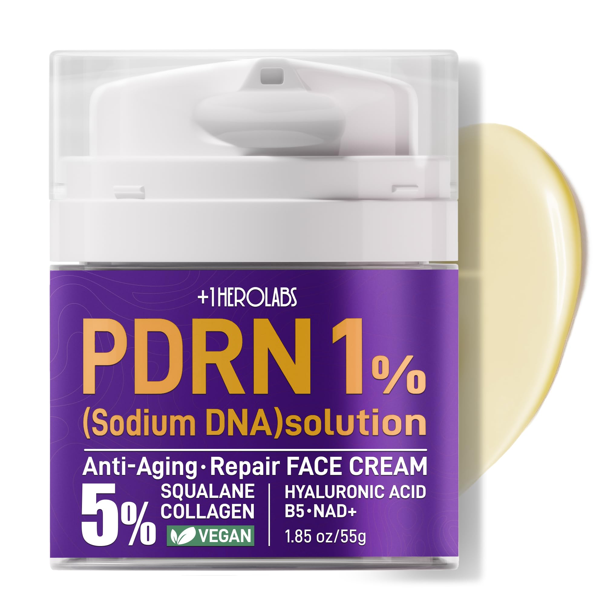 +1HEROLABS PDRN Anti-Aging Face Moisturizer Cream – 5% Squalane, 100% Pure Salmon PDRN, Hyaluronic Acid & B5