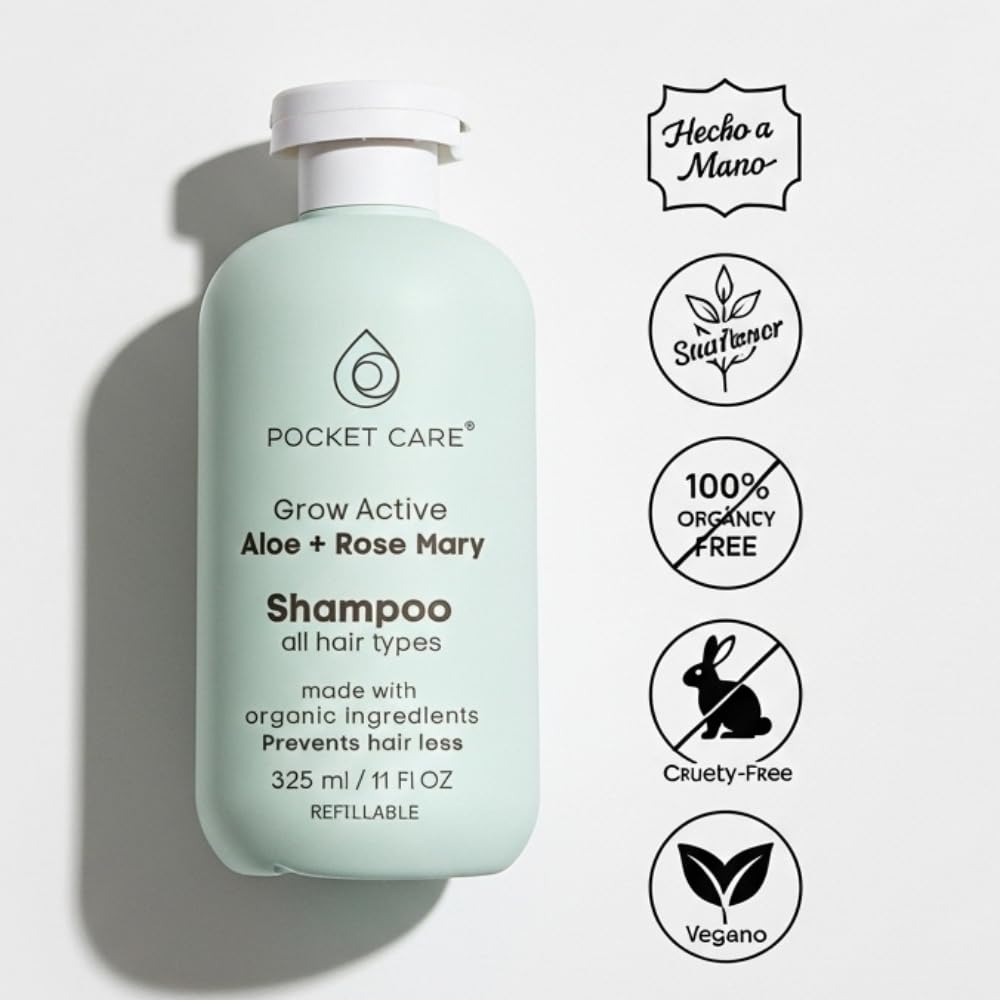 PocketCare Organic Shampoo – Artisanal Aloe Pulp, Rosemary & Natural Nutrients | Hydration & Hair Support 325ml