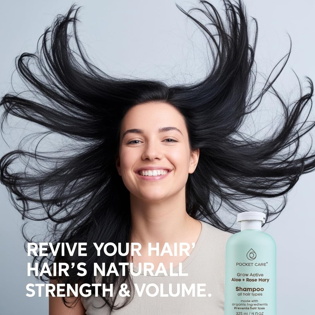 PocketCare Organic Shampoo – Artisanal Aloe Pulp, Rosemary & Natural Nutrients | Hydration & Hair Support 325ml