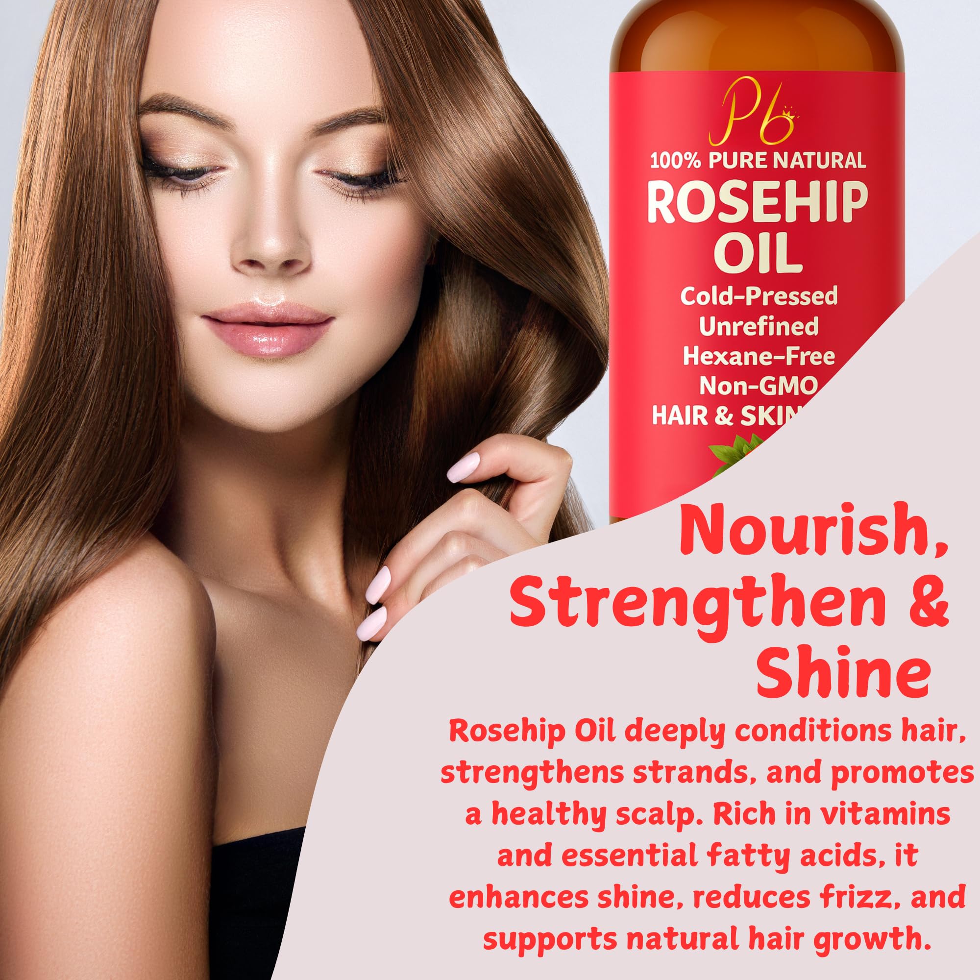 Pomberries Rosehip Seed Oil | Cold-Pressed & Unrefined, 16 oz Bottle for Face, Skin & Hair