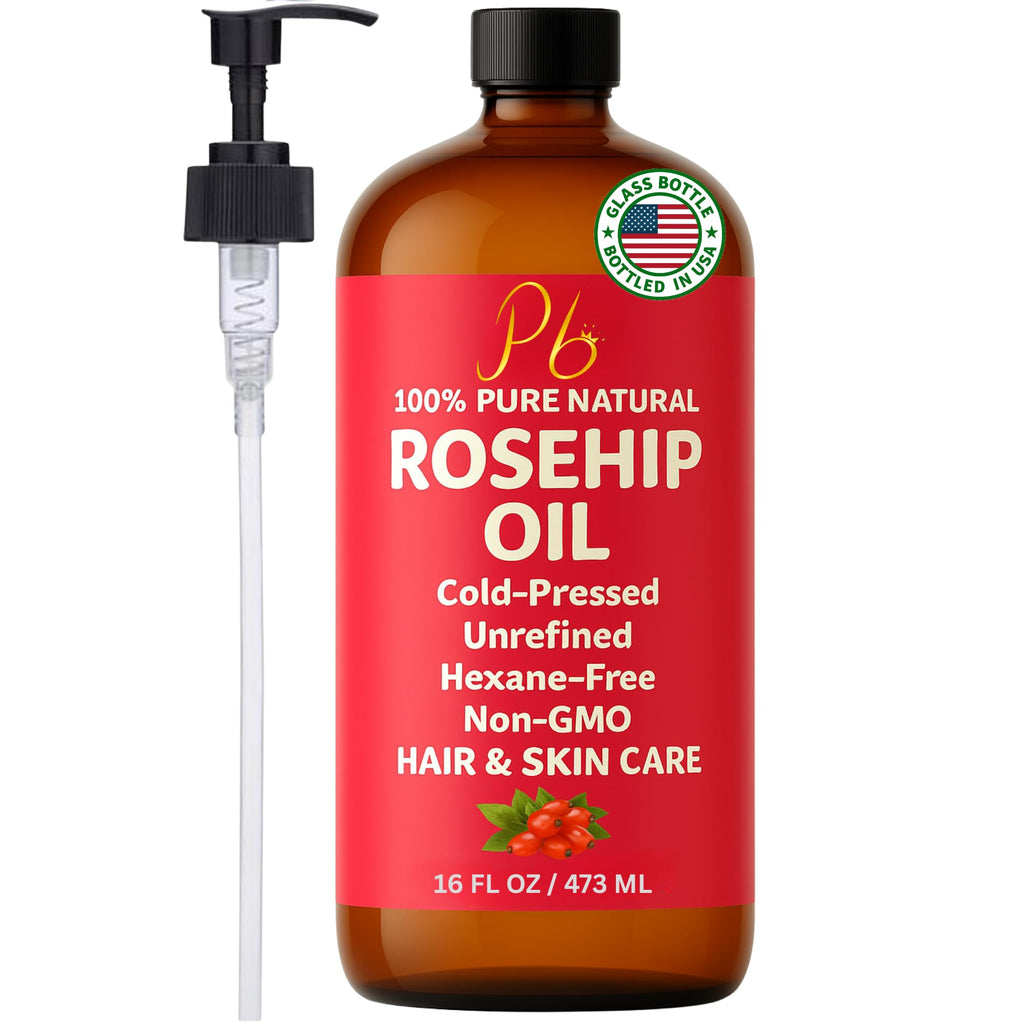 Pomberries Rosehip Seed Oil | Cold-Pressed & Unrefined, 16 oz Bottle for Face, Skin & Hair