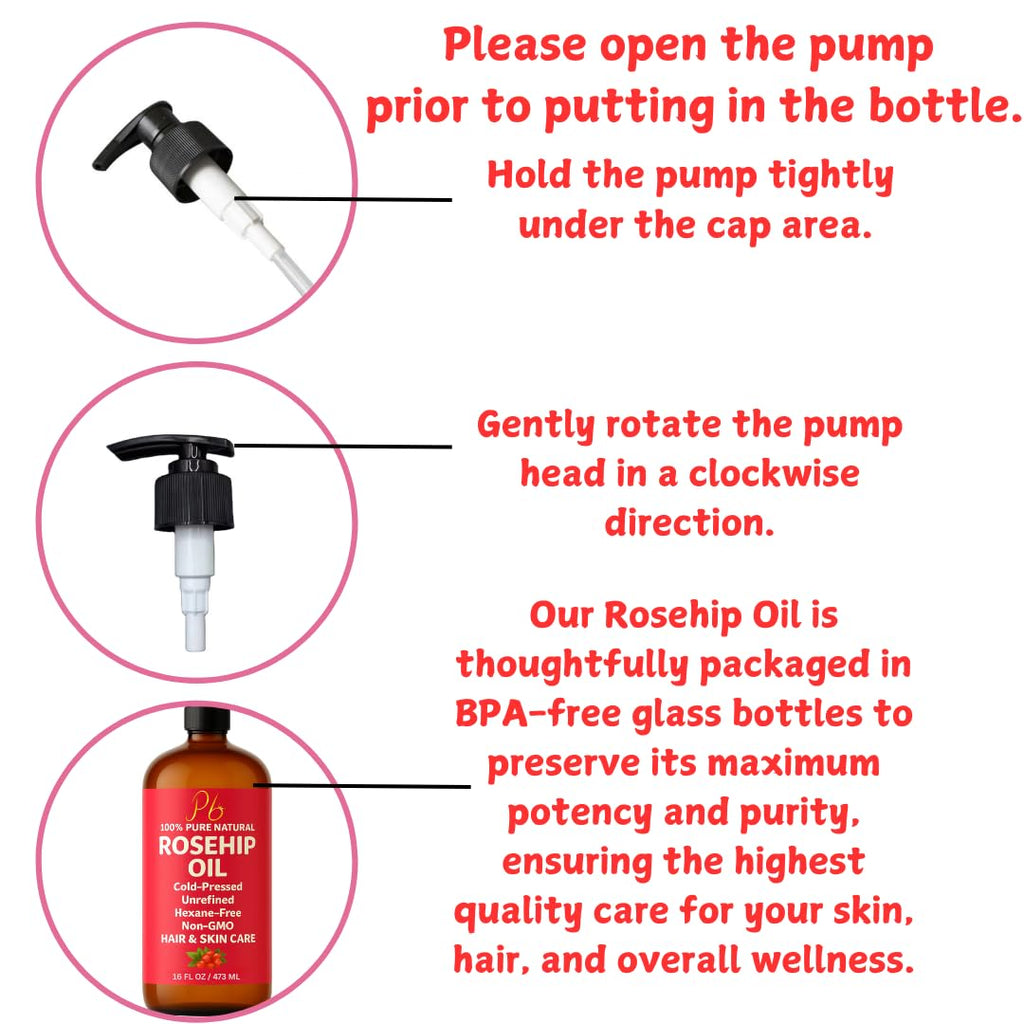 Pomberries Rosehip Seed Oil | Cold-Pressed & Unrefined, 16 oz Bottle for Face, Skin & Hair