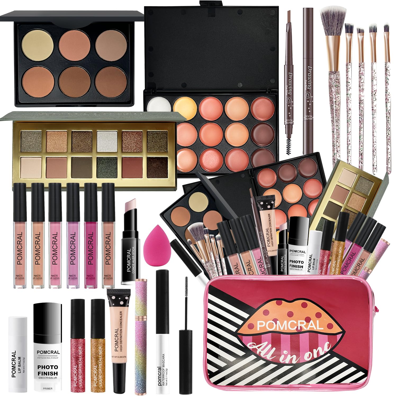Pomcral Make up Sets for Teens 10-12 | Eyeshadow Palette, Lip Gloss, Brushes & Makeup Bag