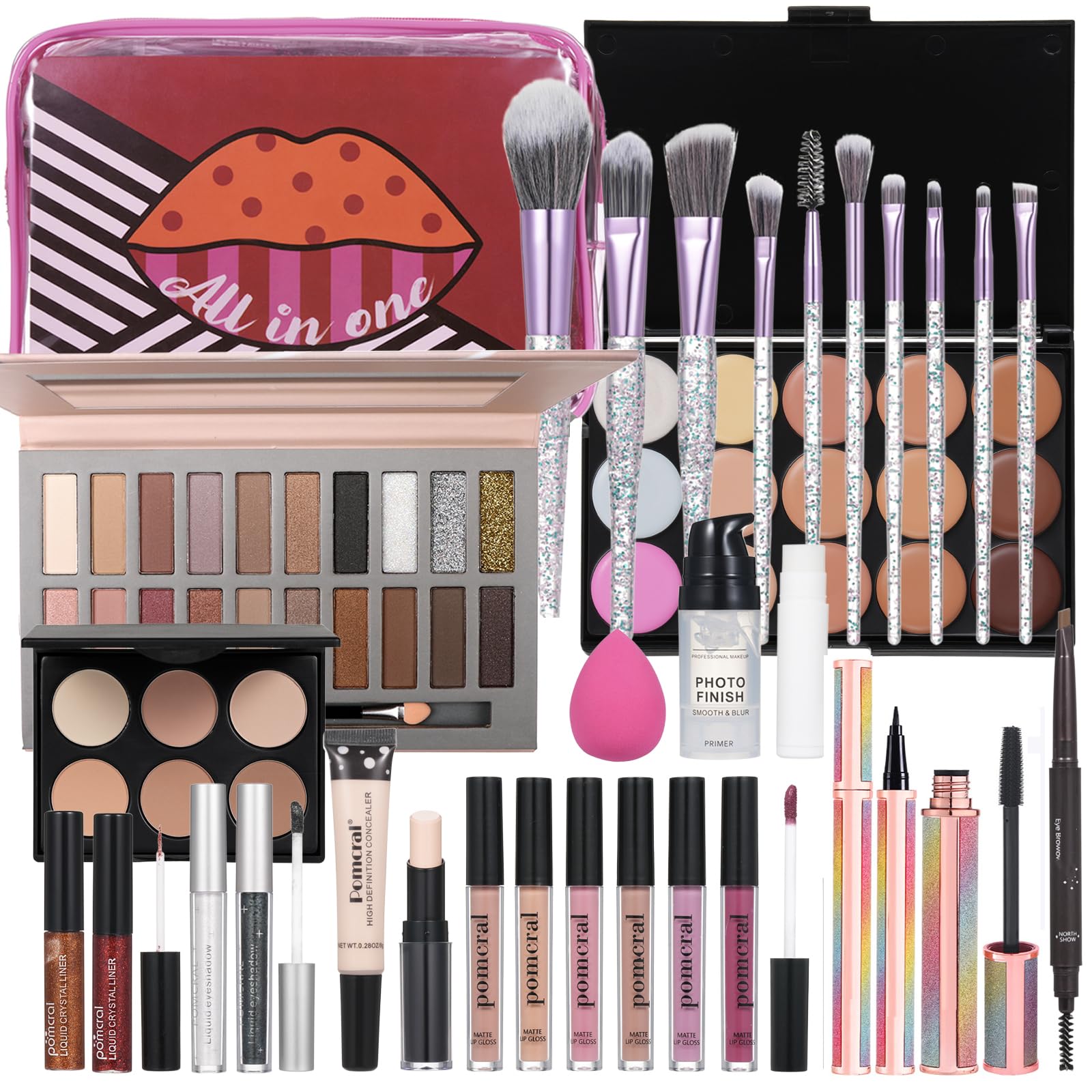 Pomcral Travel Makeup Kit – Full 7-Piece Beauty Set for Women & Teens