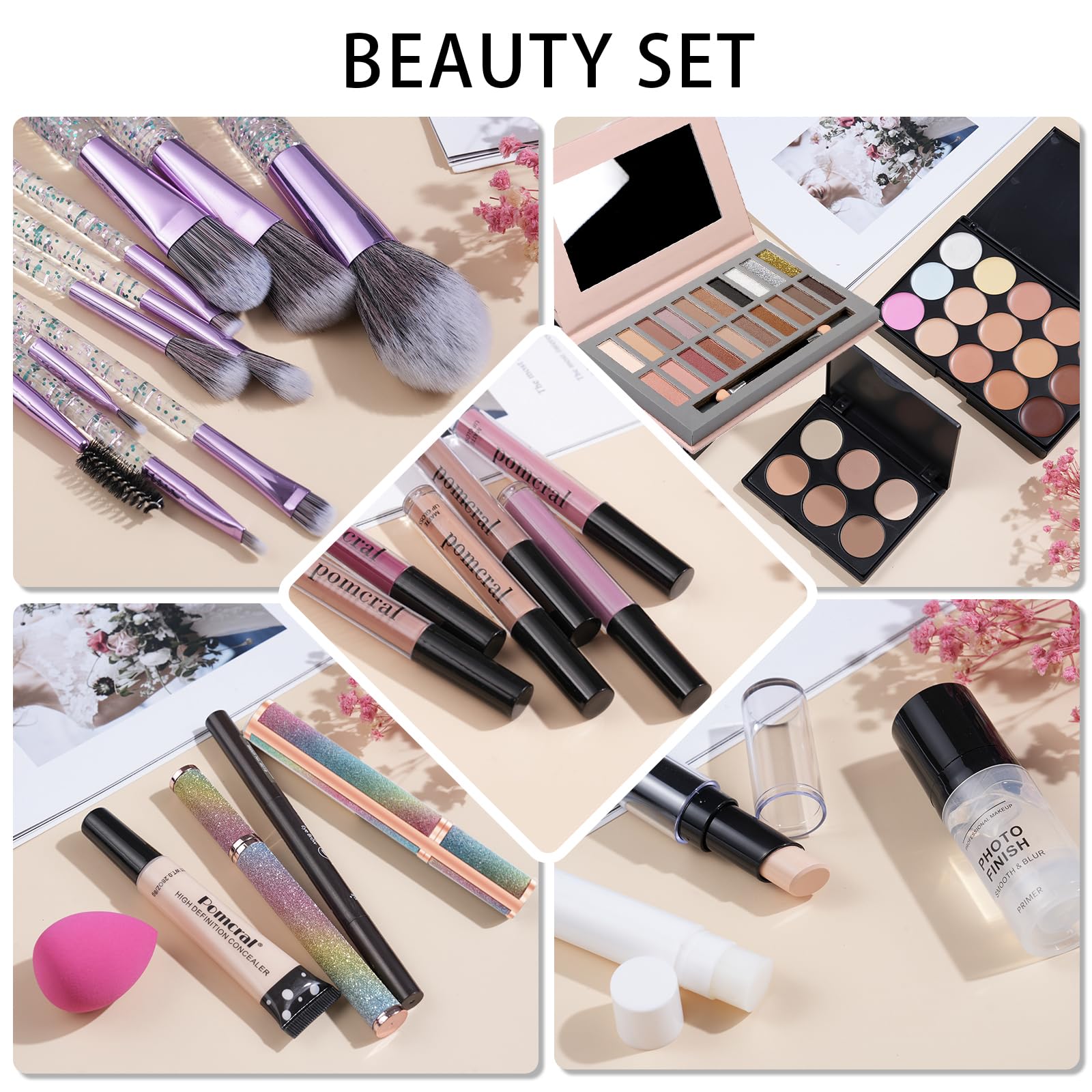 Pomcral Travel Makeup Kit – Full 7-Piece Beauty Set for Women & Teens