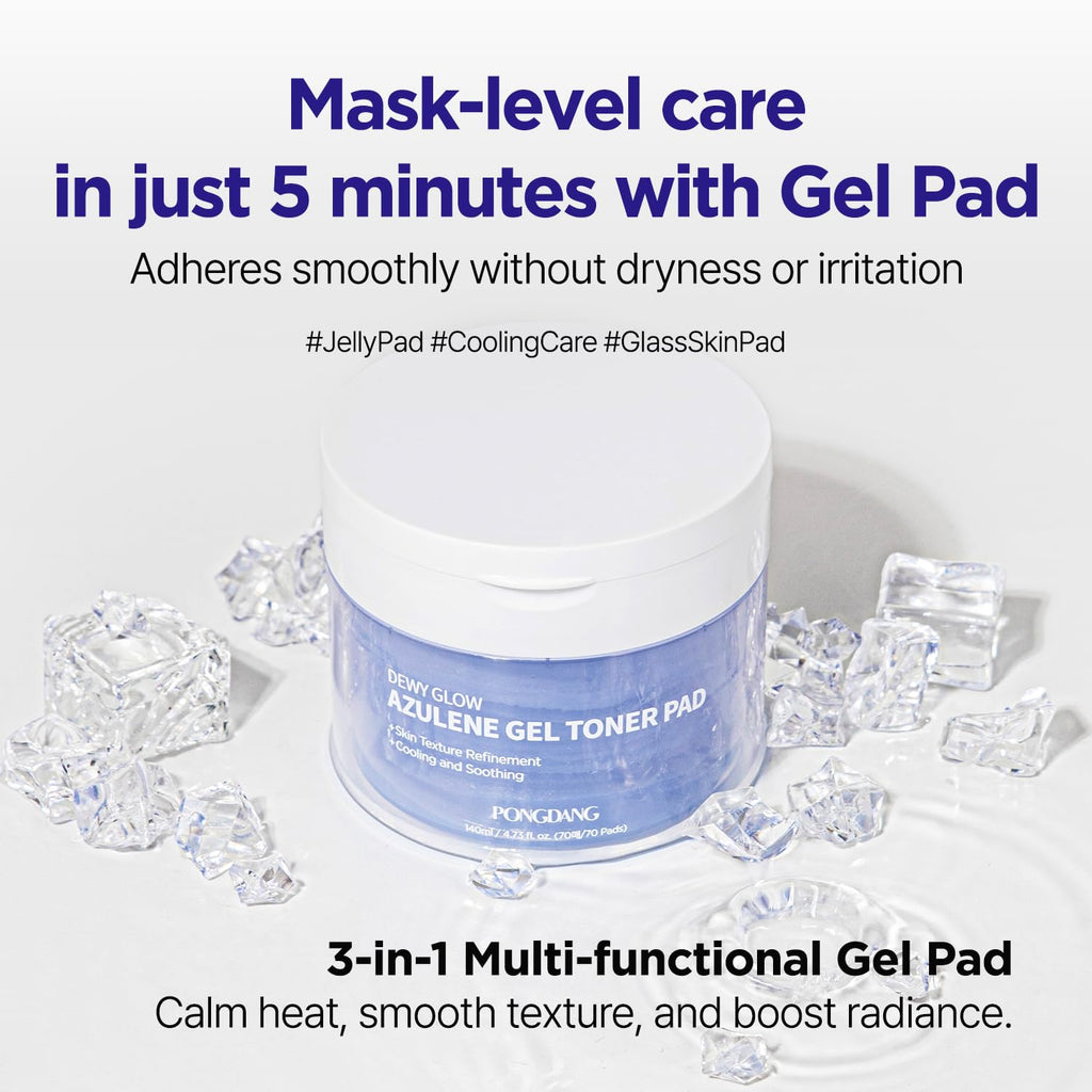PONGDANG Dewy Glow Azulene Gel Toner Pad – Cooling & Calming 3-in-1 Toner