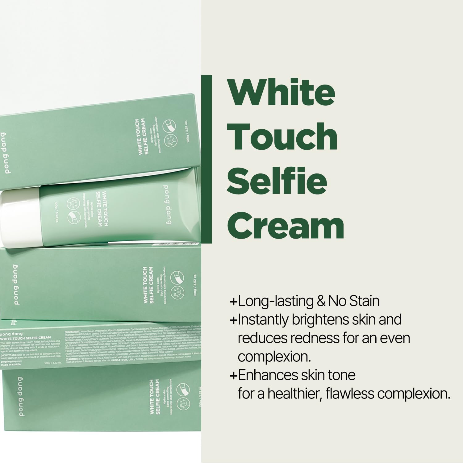 PONGDANG White Touch Selfie Cream 3.52 oz | Lightweight Tone-Up Moisturizer, Hydration & Redness-Soothing