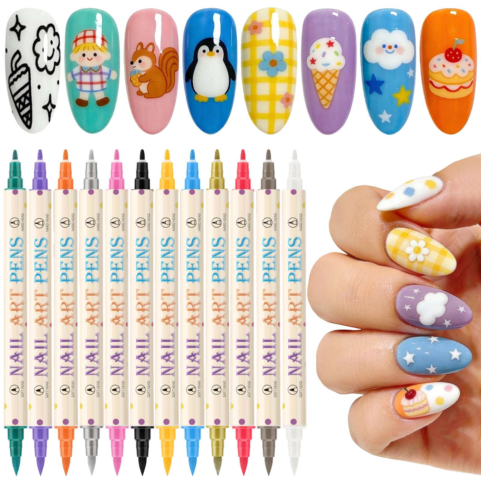 Ponhey 12 Colors Nail Art Pens Set – 0.7mm Quick-Dry Acrylic Markers for DIY Nail Design