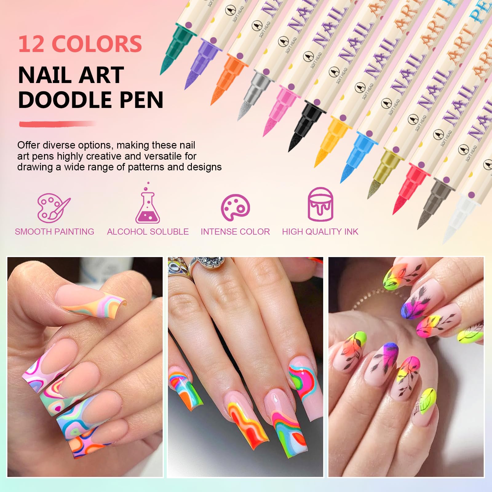 Ponhey 12 Colors Nail Art Pens Set – 0.7mm Quick-Dry Acrylic Markers for DIY Nail Design