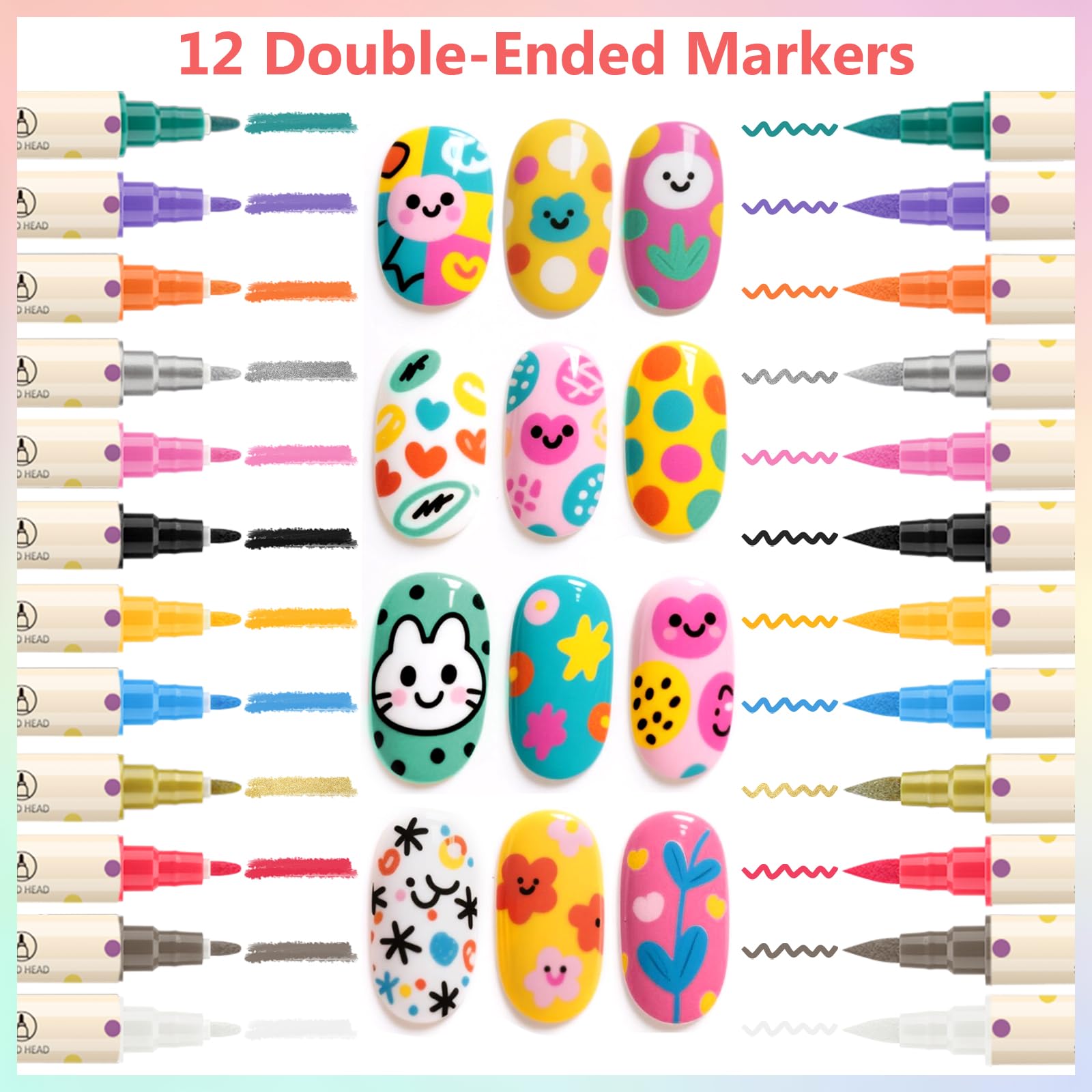 Ponhey 12 Colors Nail Art Pens Set – 0.7mm Quick-Dry Acrylic Markers for DIY Nail Design