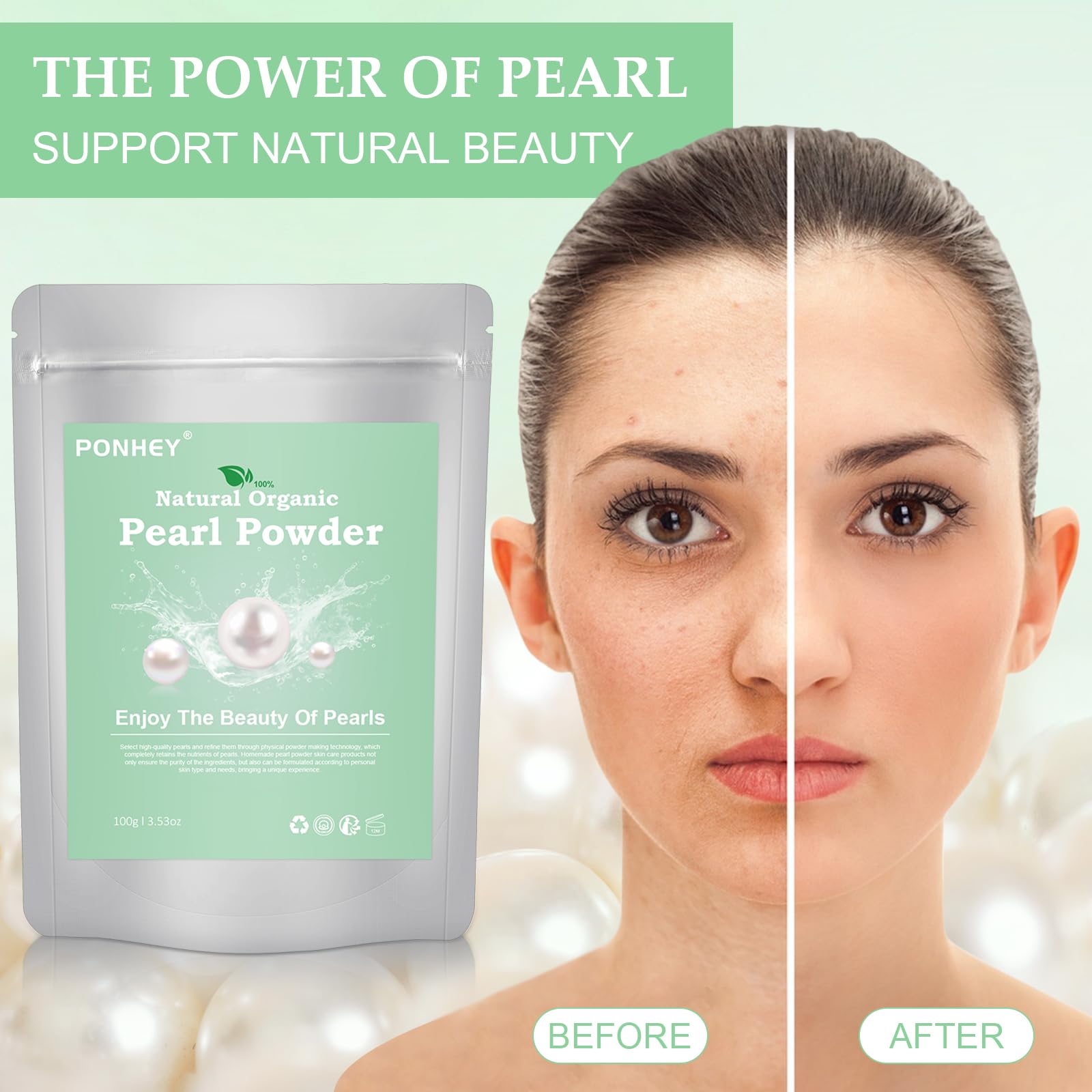Ponhey Freshwater Pearl Powder Organic – Deep Cleansing & Pore Refining Mask 100g