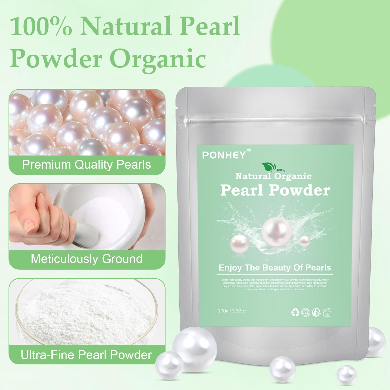 Ponhey Freshwater Pearl Powder Organic – Deep Cleansing & Pore Refining Mask 100g