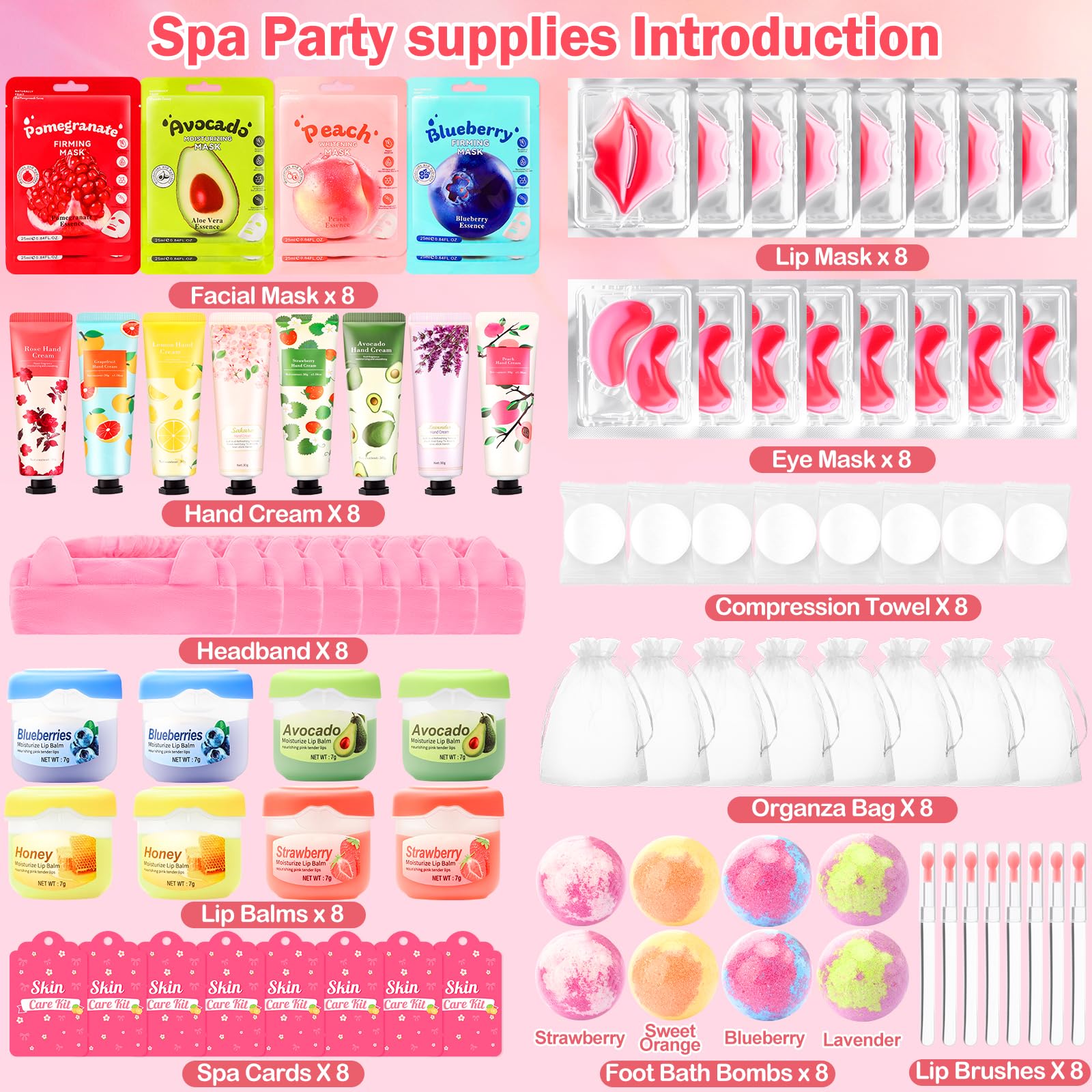 Ponhey 88 PCS Spa Party Supplies – Spa Favors with Masks, Hand Cream, Lip Balm & Foot Bath Bombs