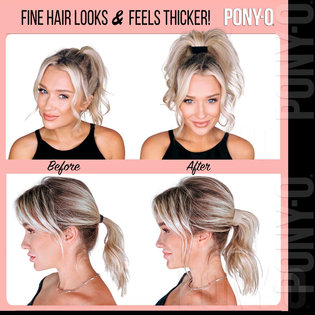 PONY-O Bendable Hair Ties – 2 Small, Volumizing & Gentle (Brown & White)