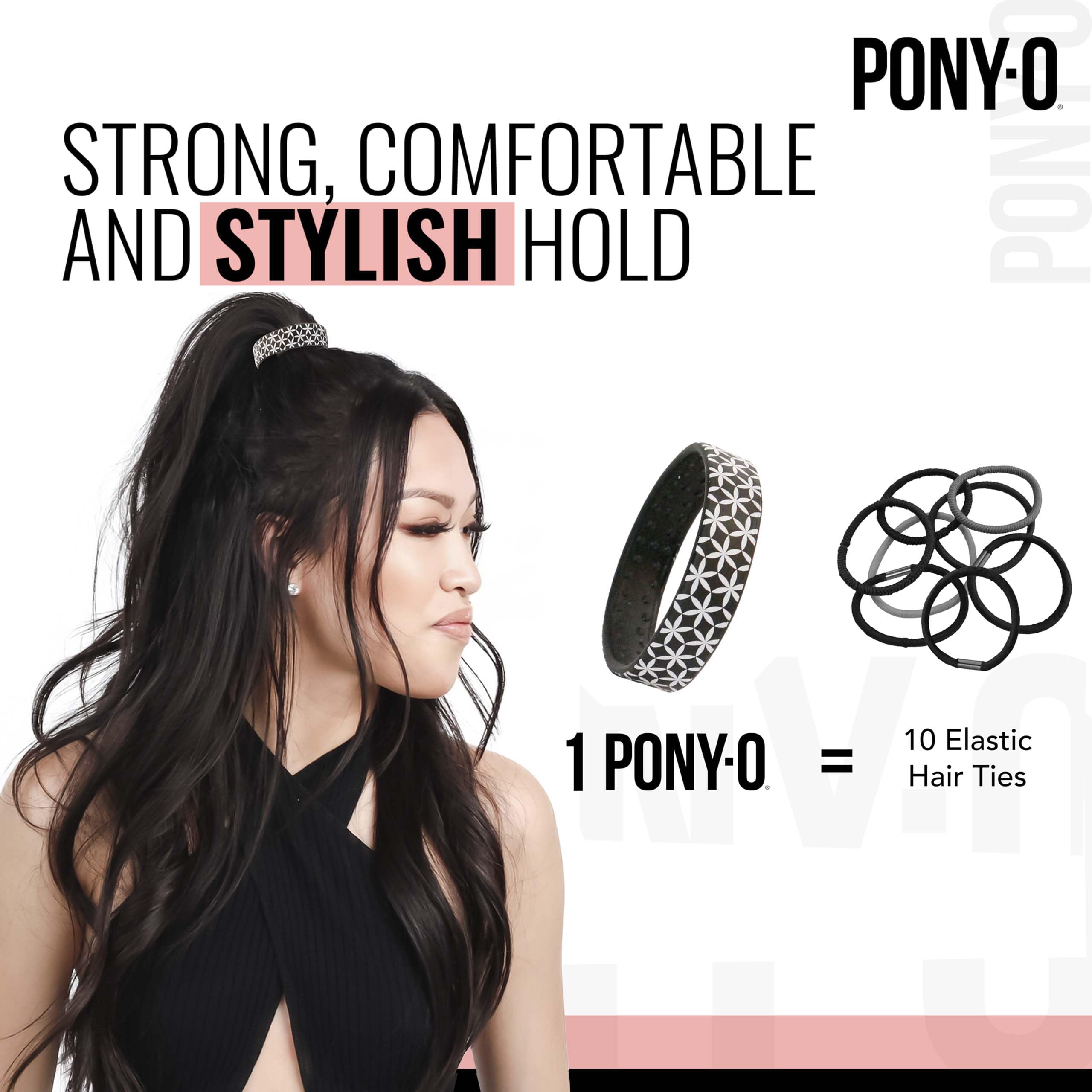 PONY-O Bendable Hair Ties – 2 Small, Volumizing & Gentle (Brown & White)