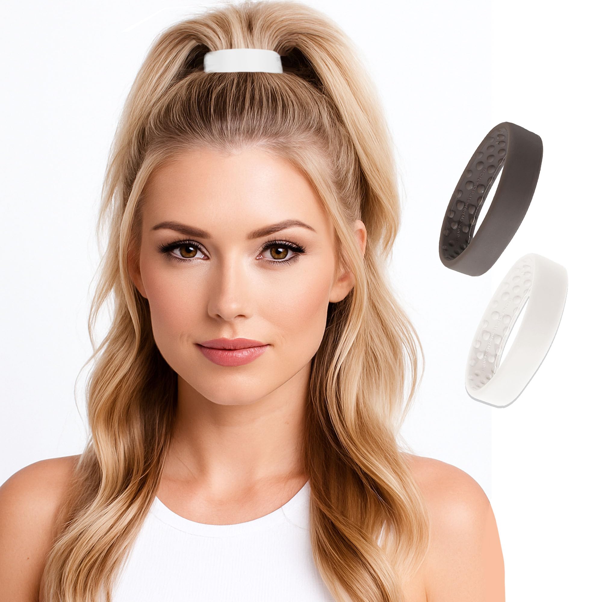 PONY-O Bendable Hair Ties – 2 Small, Volumizing & Gentle (Brown & White)