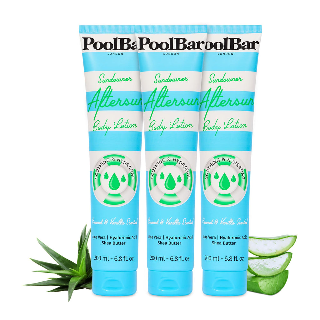 PoolBar Sundowner Aftersun Body Lotion – Hydration & Soothing Relief, Coconut Vanilla, 200ml (3-Pack)