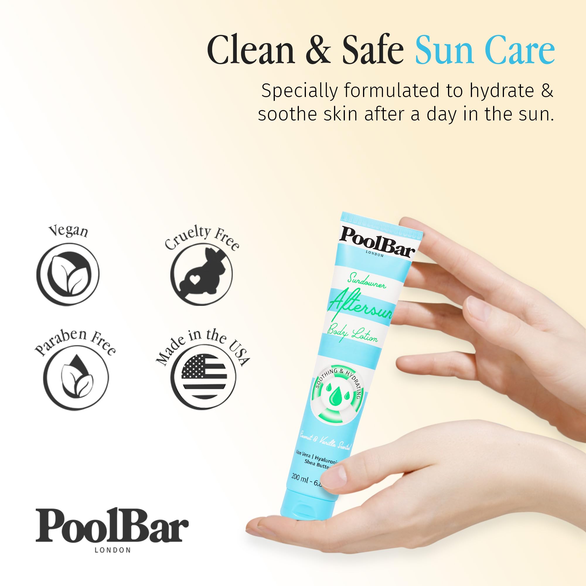 PoolBar Sundowner Aftersun Body Lotion – Hydration & Soothing Relief, Coconut Vanilla, 200ml (3-Pack)