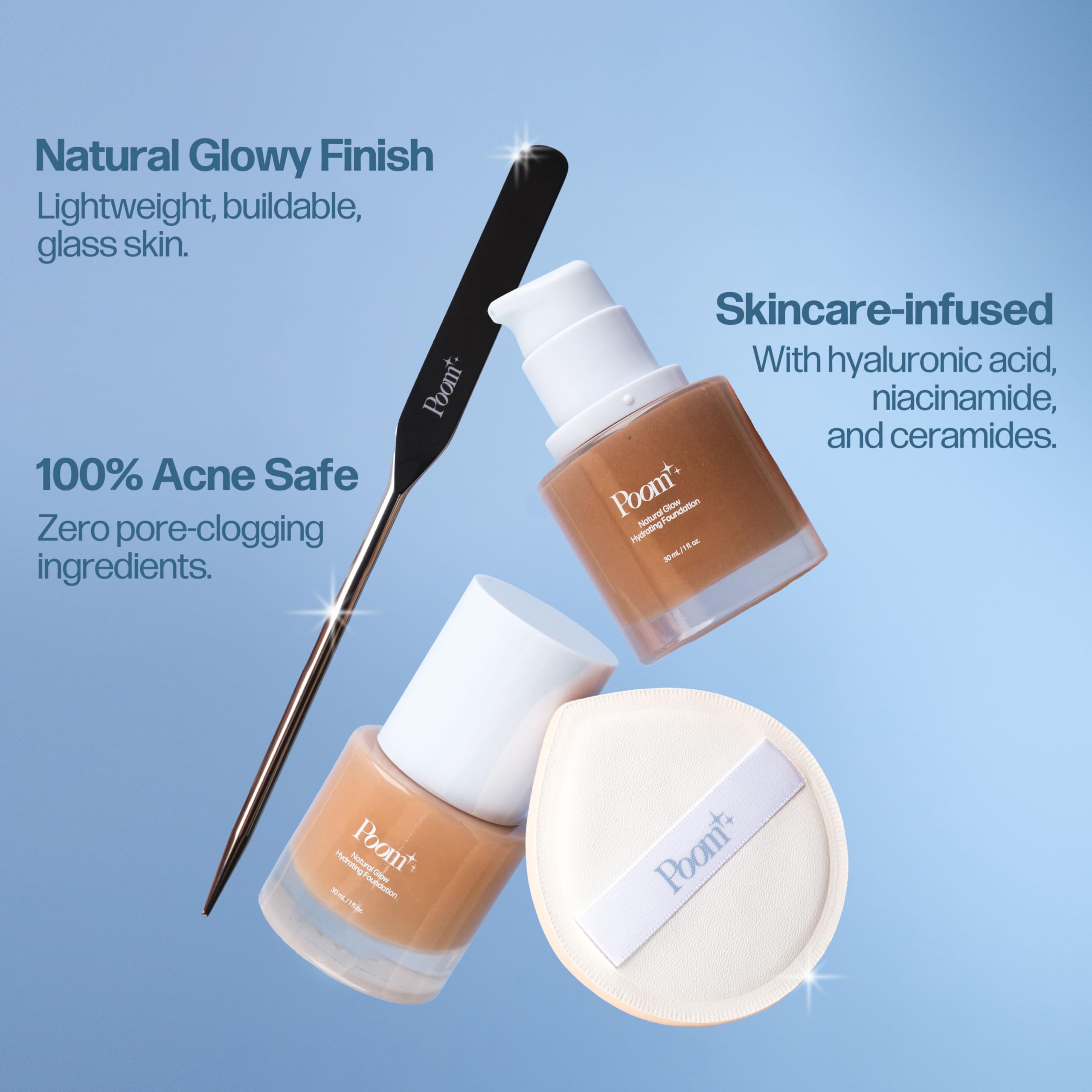 Poom Natural Glow Hydrating Foundation (Medium Neutral #300) – Buildable Coverage with Skincare Benefits