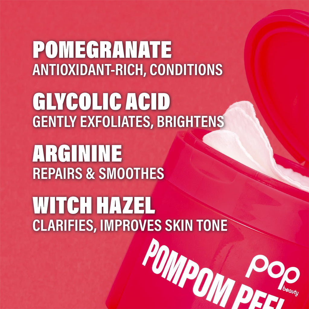 POP Beauty POMPOM PEEL – 40 Pre-Soaked Exfoliating Pads for Renewal, Purification & Brightening