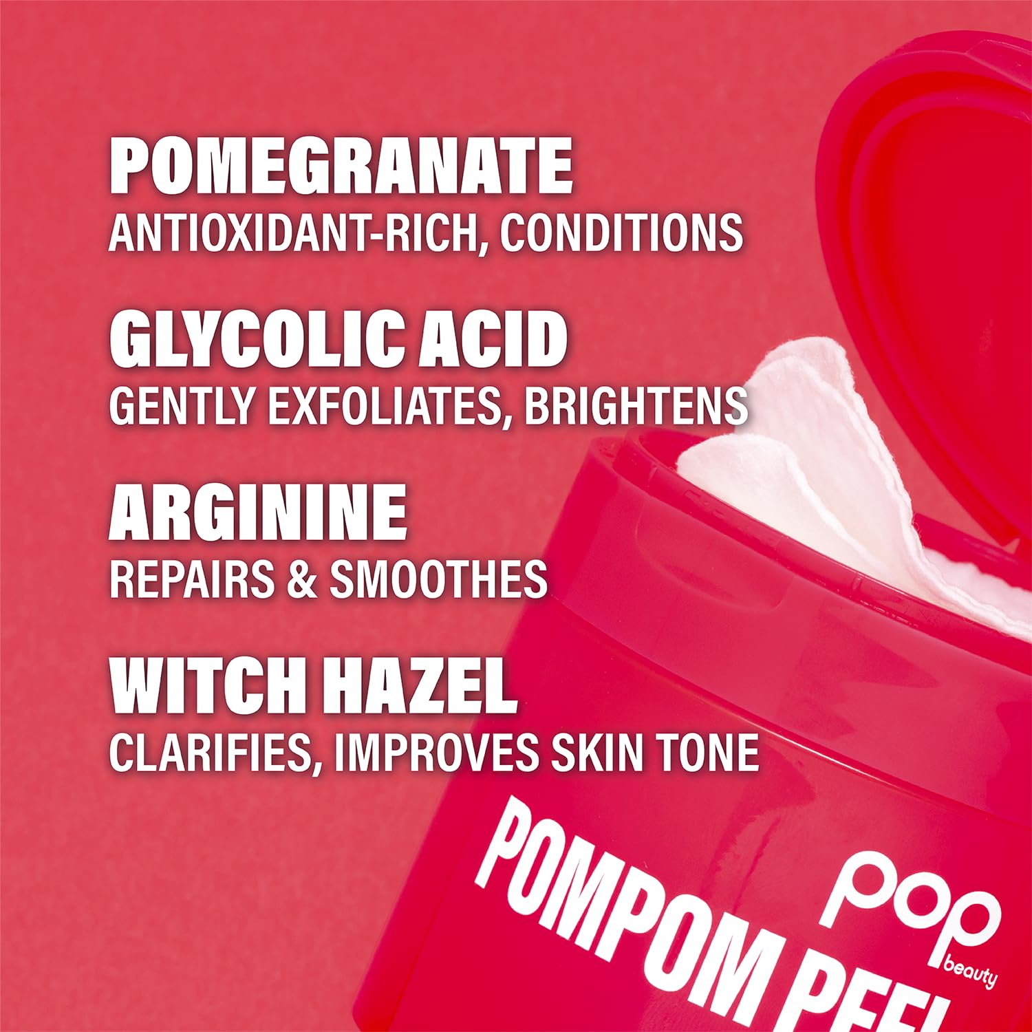 POP Beauty POMPOM PEEL – 40 Pre-Soaked Exfoliating Pads for Renewal, Purification & Brightening