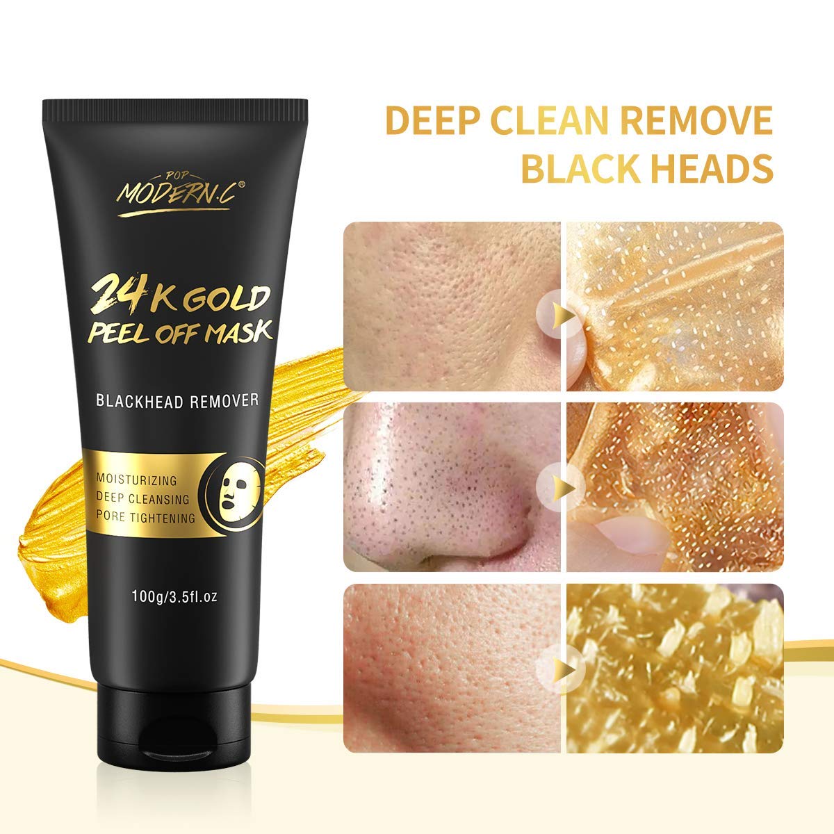 POP MODERN.C Blackhead Remover Mask | 24K Gold Peel Off Facial Mask for Deep Clean & Anti-Aging