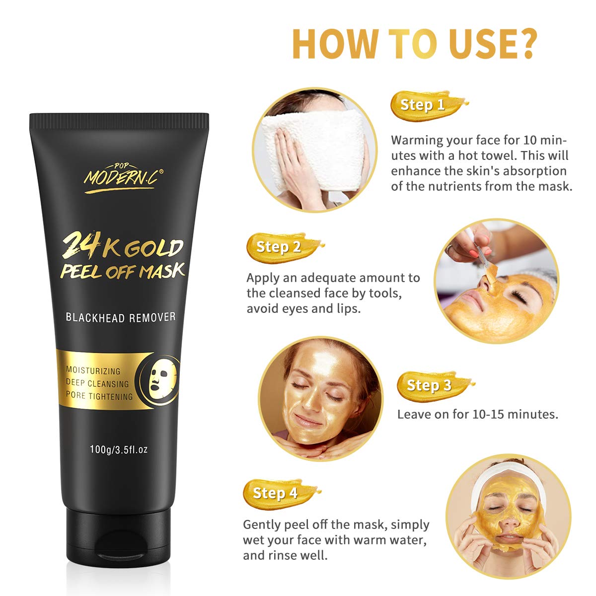 POP MODERN.C Blackhead Remover Mask | 24K Gold Peel Off Facial Mask for Deep Clean & Anti-Aging