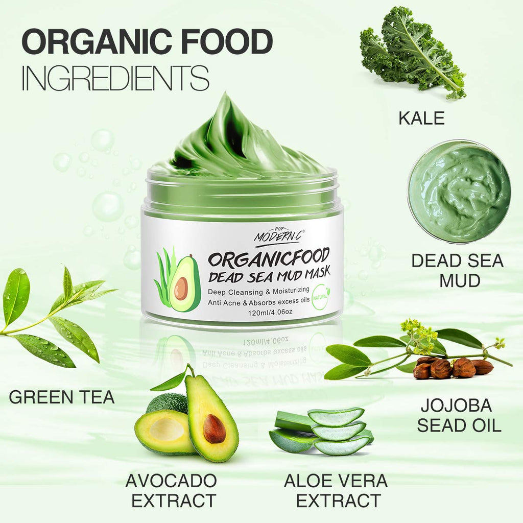 POP MODERN.C Clay Mask Avocado + Dead Sea Mud | Deep Cleansing, Hydration & Blackhead Removal (White)