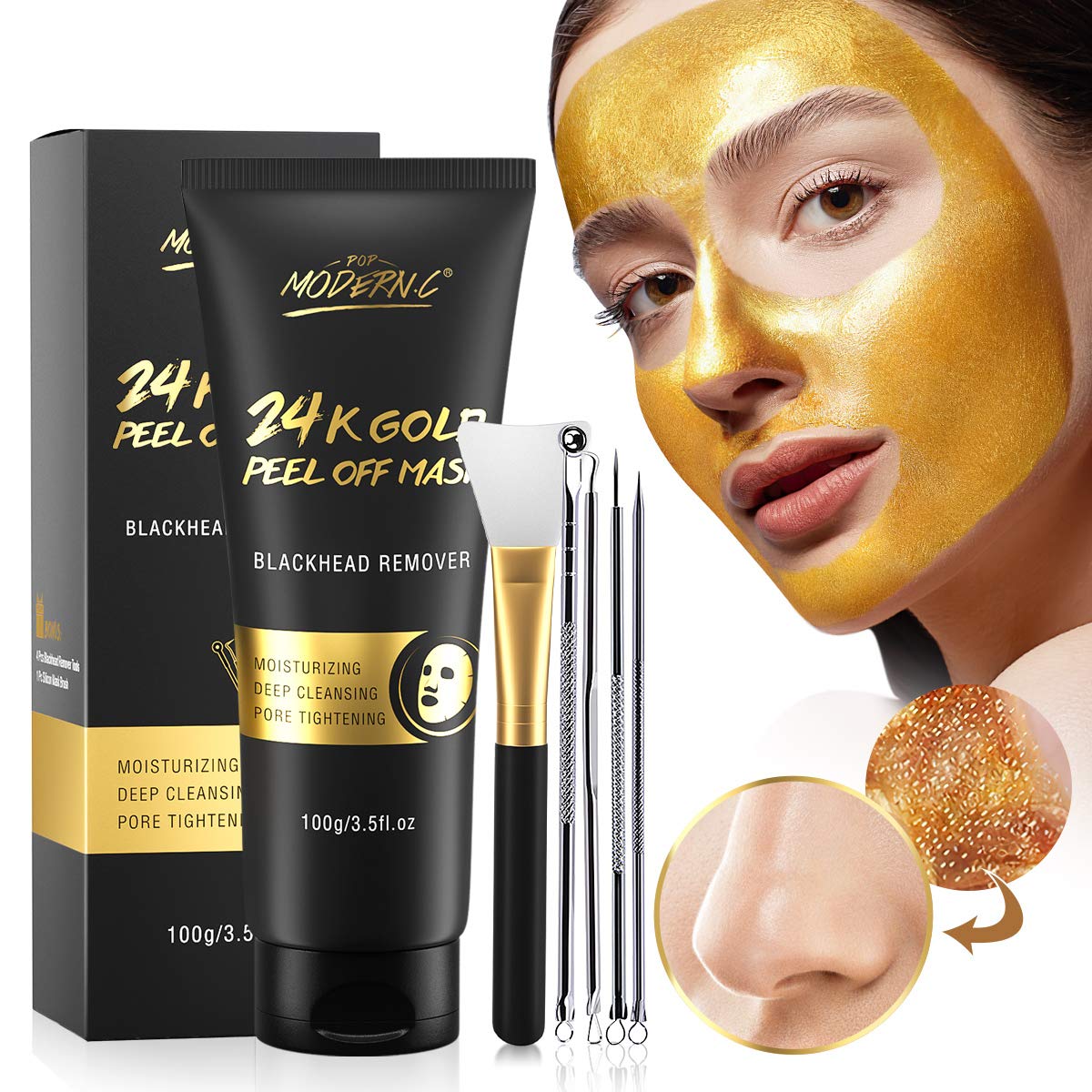 POP MODERN.C Blackhead Remover Mask | 24K Gold Peel Off Facial Mask for Deep Clean & Anti-Aging