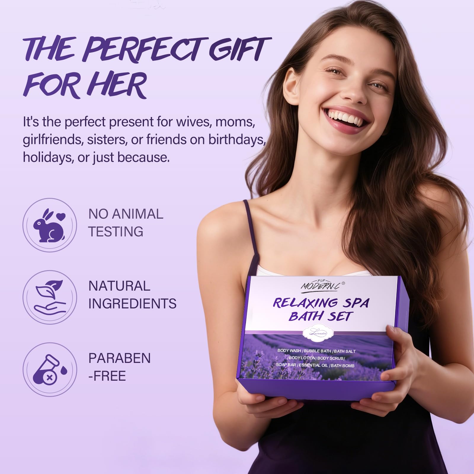 POP MODERN.C Lavender Bath Gift Set – 8-Piece Spa Kit for Women