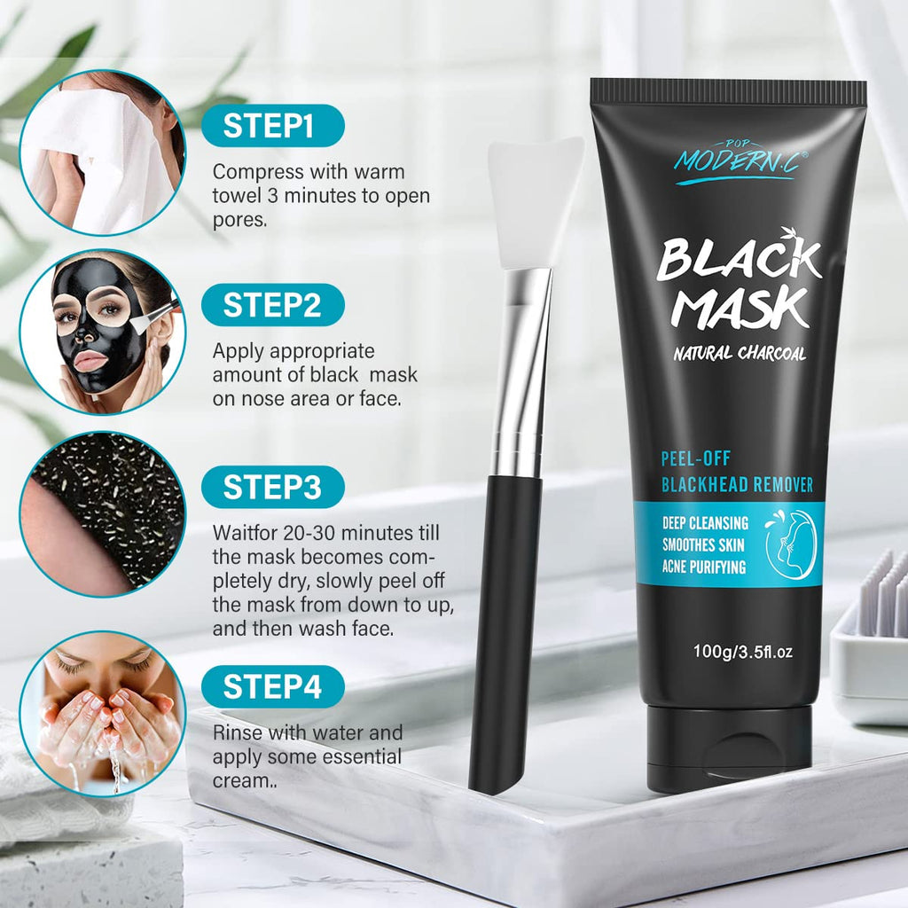 POP MODERN.C Blackhead Remover Mask Bamboo Charcoal Peel Off — 3-in-1 Pore Cleansing Kit