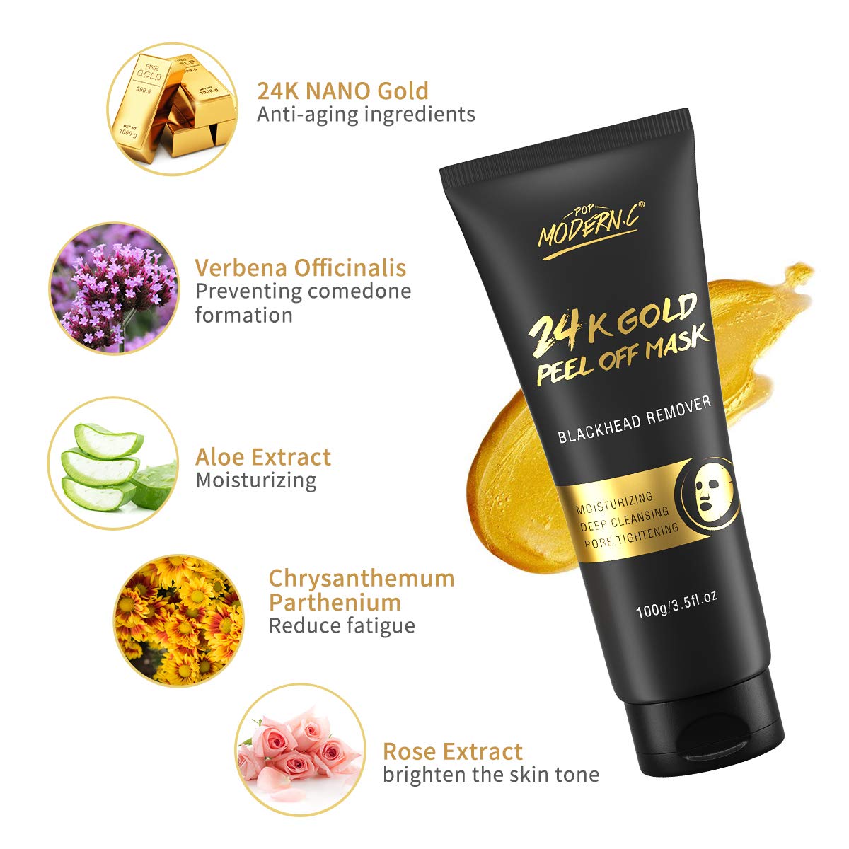 POP MODERN.C Blackhead Remover Mask | 24K Gold Peel Off Facial Mask for Deep Clean & Anti-Aging