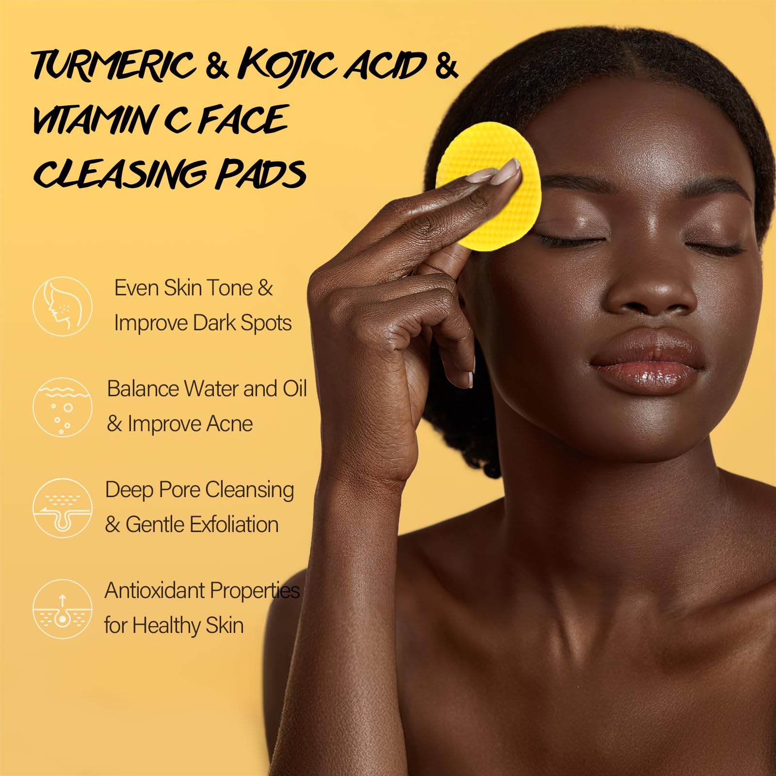 POP MODERN.C Turmeric Kojic Acid Cleansing Pads — 60 Pcs for Even Skin Tone, Vitamin C Exfoliating Pads
