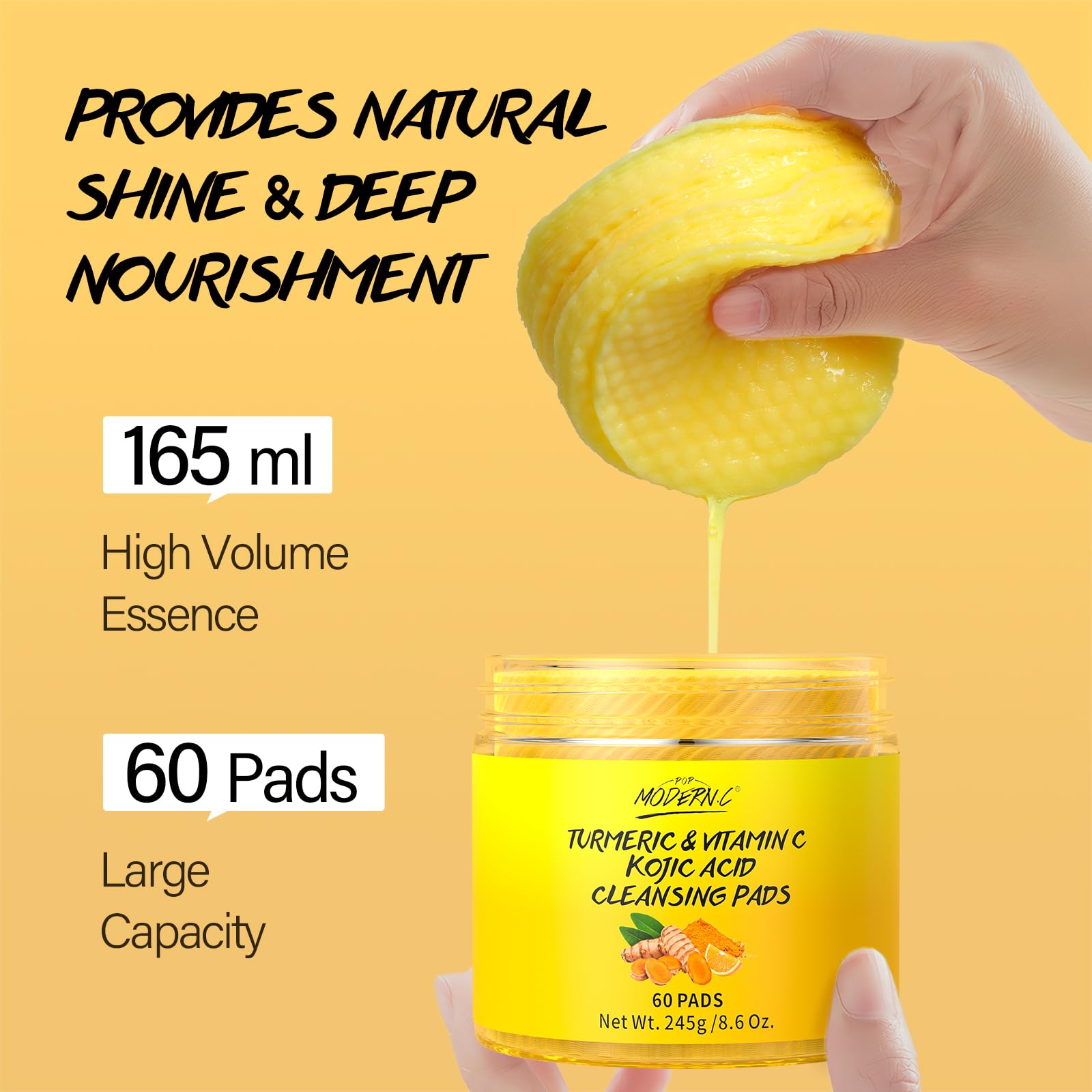 POP MODERN.C Turmeric Kojic Acid Cleansing Pads — 60 Pcs for Even Skin Tone, Vitamin C Exfoliating Pads