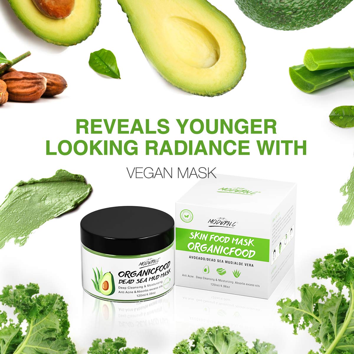 POP MODERN.C Clay Mask Avocado + Dead Sea Mud | Deep Cleansing, Hydration & Blackhead Removal (White)