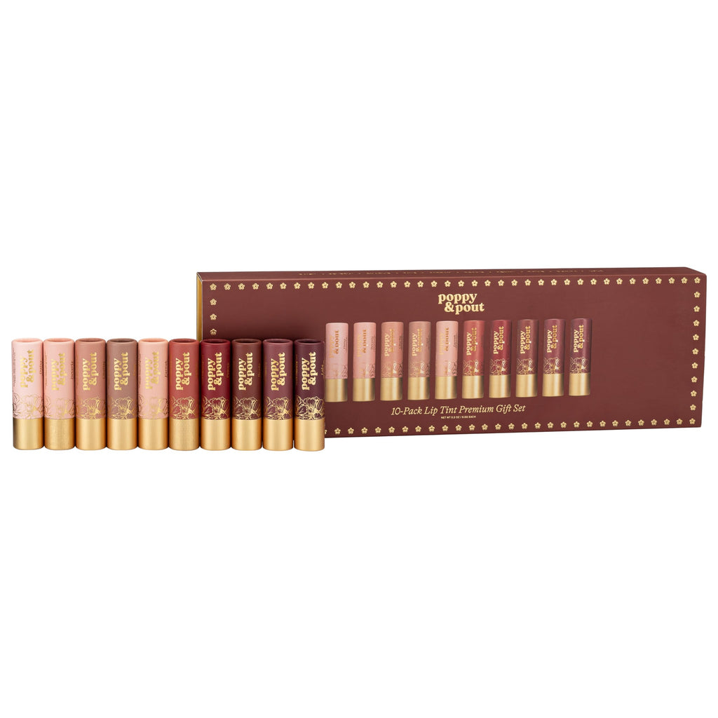 Poppy & Pout All Natural Lip Tints – 10pk Premium Gift Set | Cruelty Free