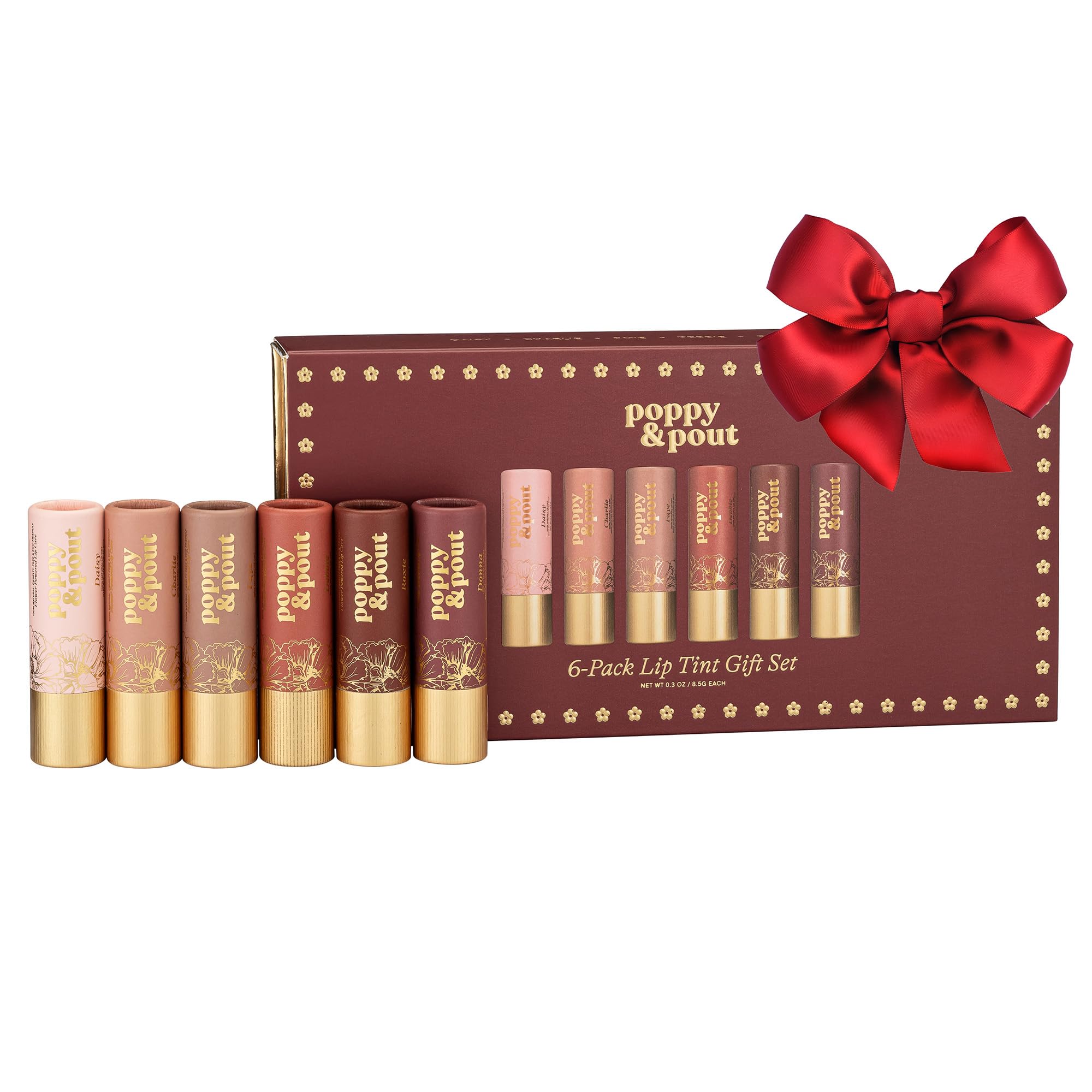 Poppy & Pout All Natural Lip Tints - 6pk Gift Set, Cruelty-Free & Handmade in USA