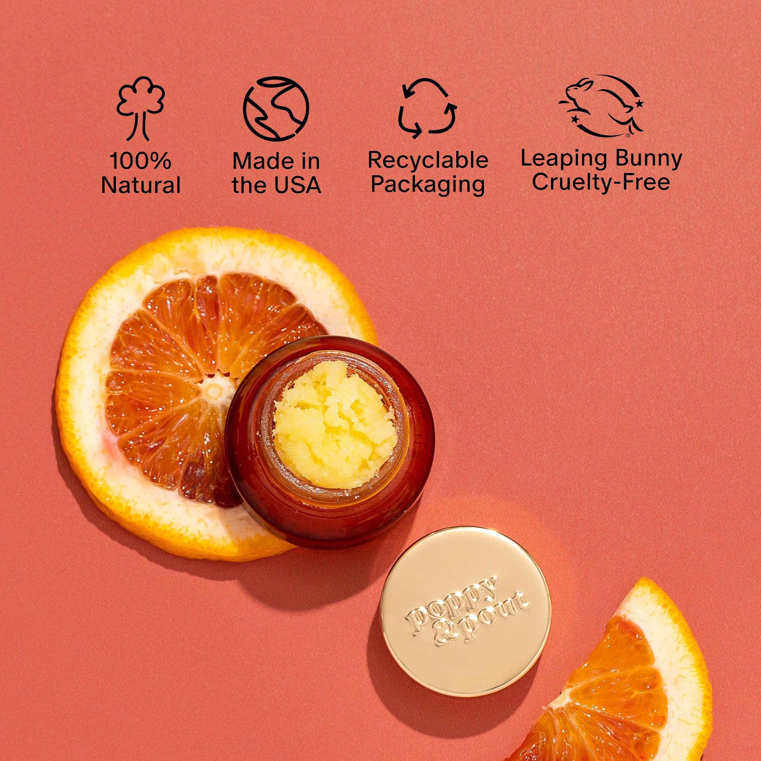Poppy & Pout Natural Lip Scrub – Pink Grapefruit, Cruelty-Free, Recyclable Glass Jar